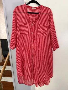 Alice Rinaldi Striped Pink Button-Front Women’s Tunic Beach cover up Size Large